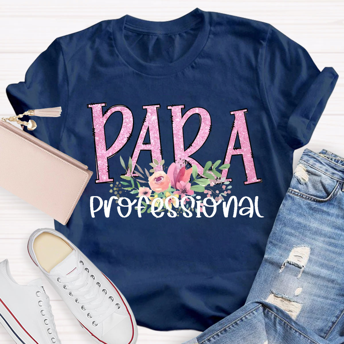 Para Professional Pink Flower Teacher T-Shirt