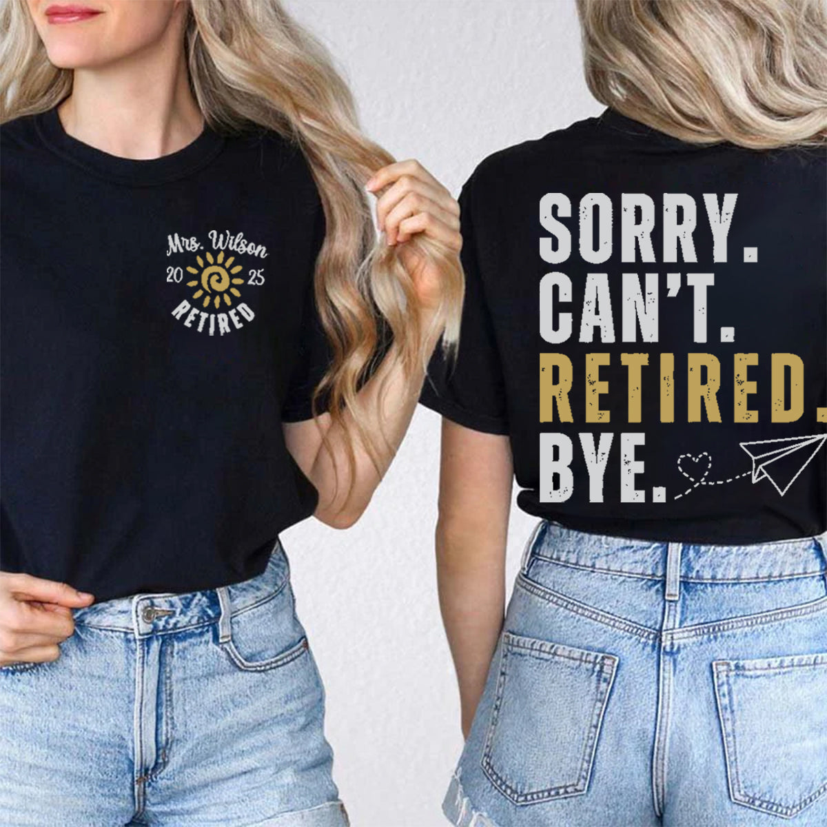 Personalized Name Retired Teacher Double Printed T-shirt