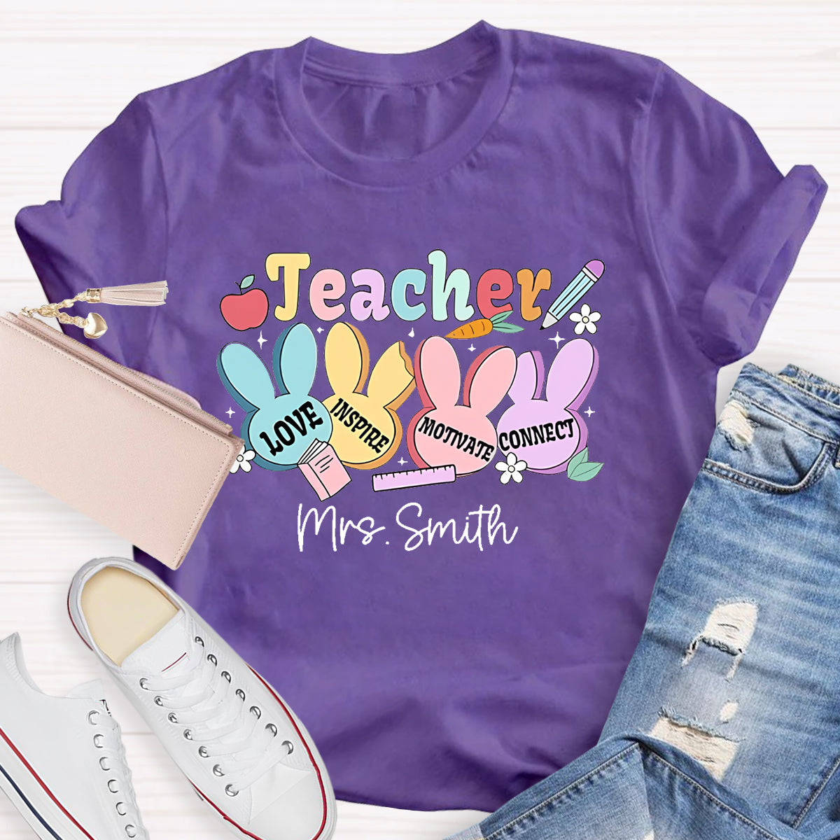 Personalized Name Teacher Love Inspire T-Shirt