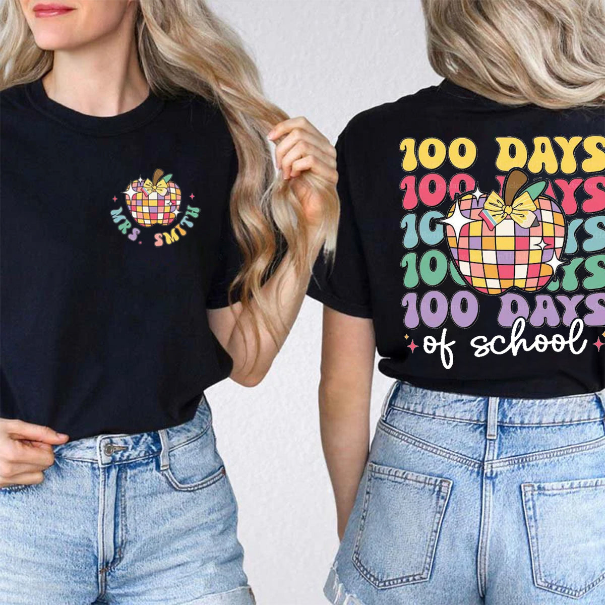 Personalized Name 100 Days Of School Double Printed T-shirt