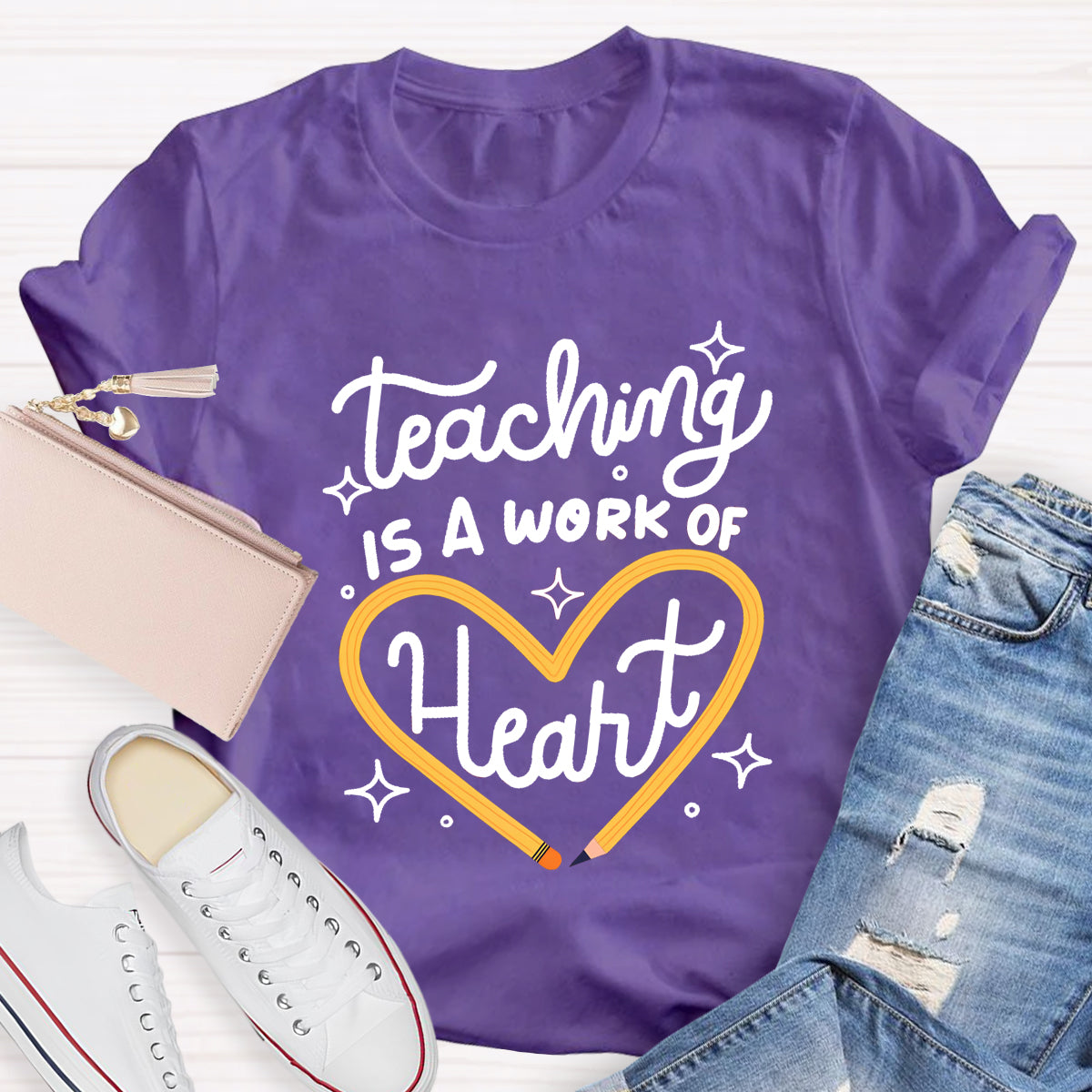 Teaching Is A Work Of Heart Pencil Heart T-Shirt