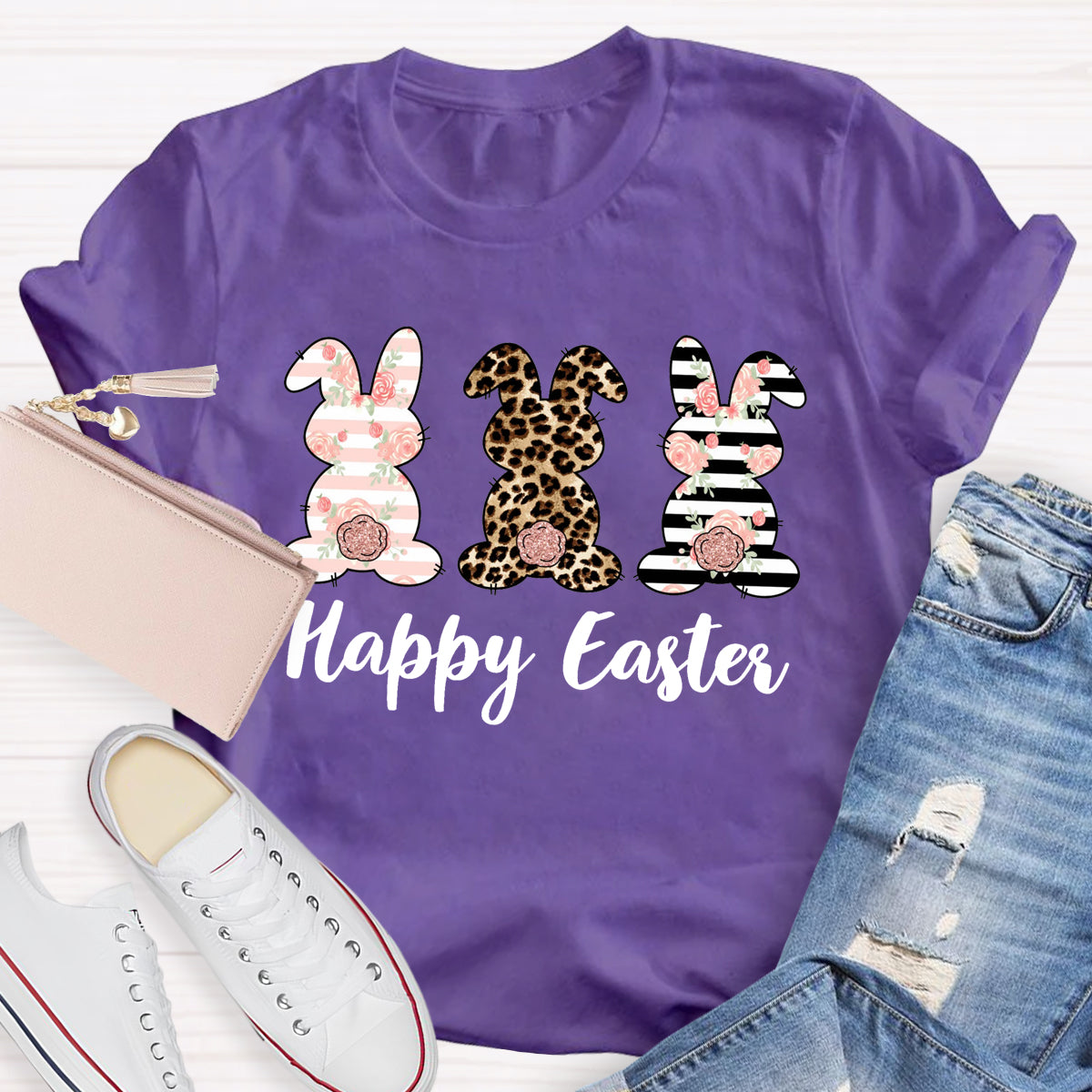 Happy Easter Cute Live Floral Bunny Teacher T-Shirt