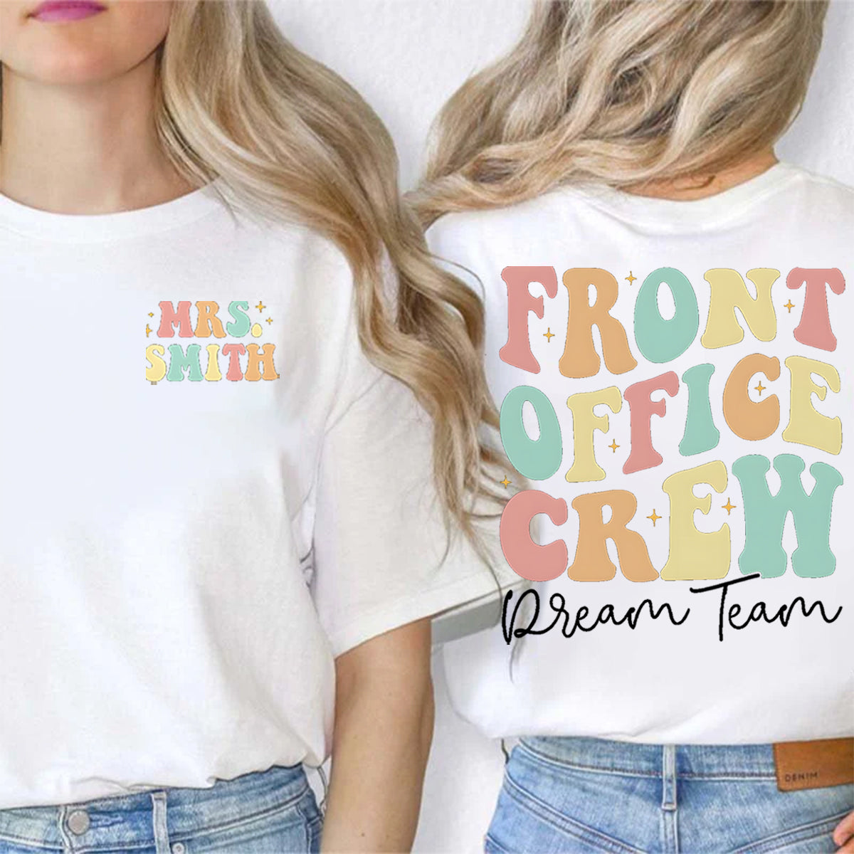 Personalized Name Front Office Crew Double Printed T-shirt