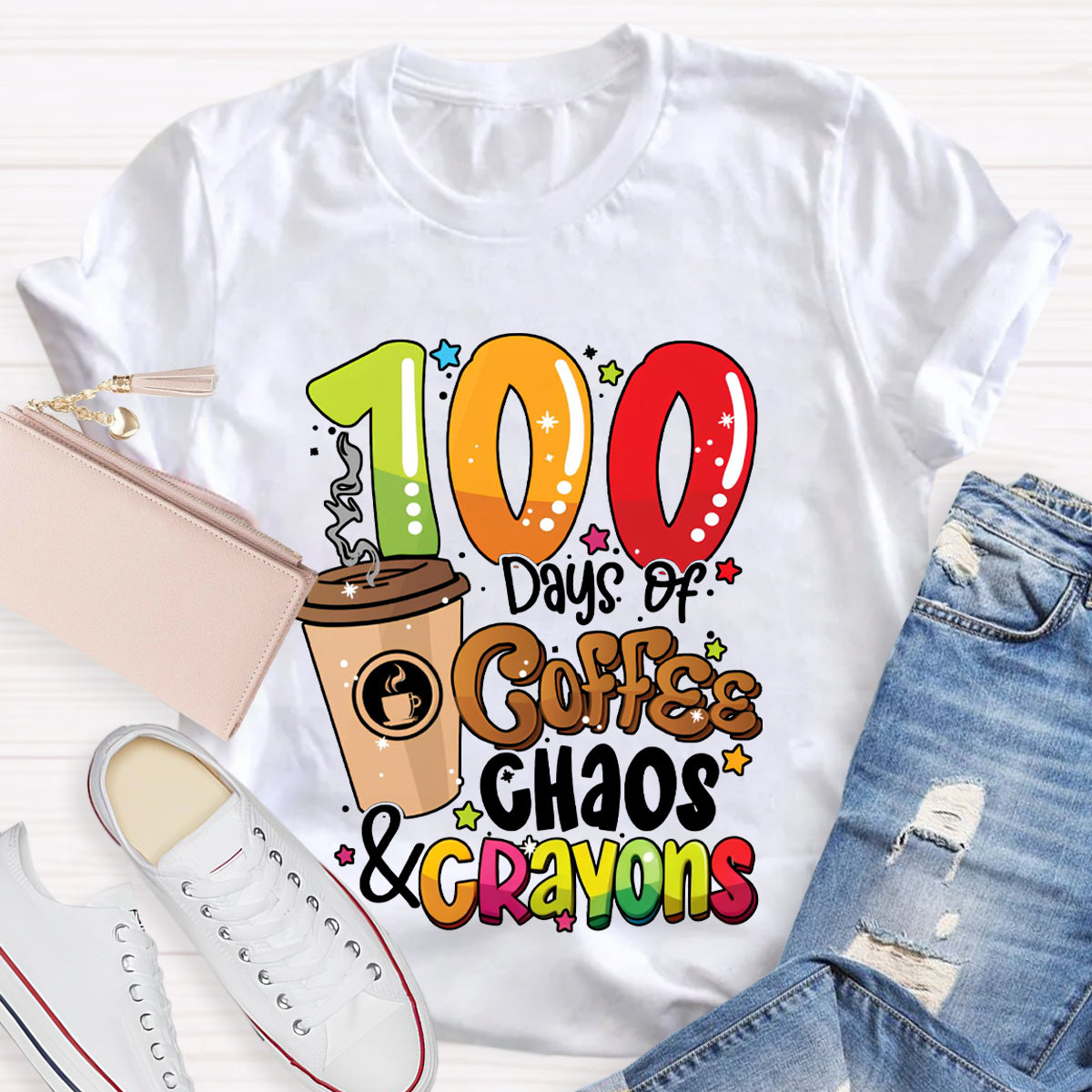100 Days Of Coffee Chaos And Crayons T-shirt