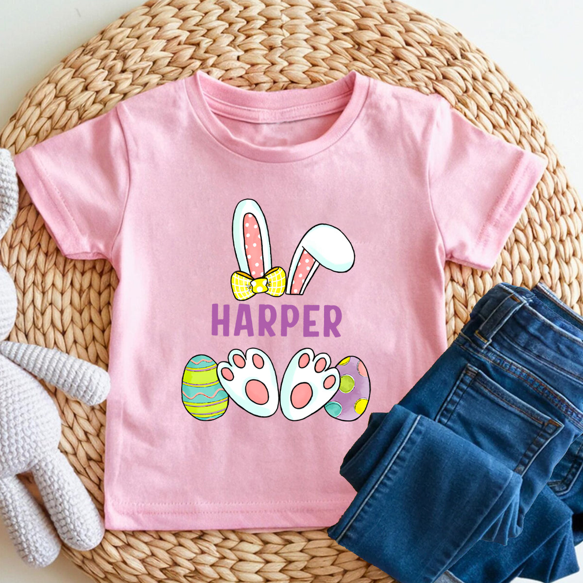 Personalized Name Rabbit Easter Egg Graphics Toddler T-shirts