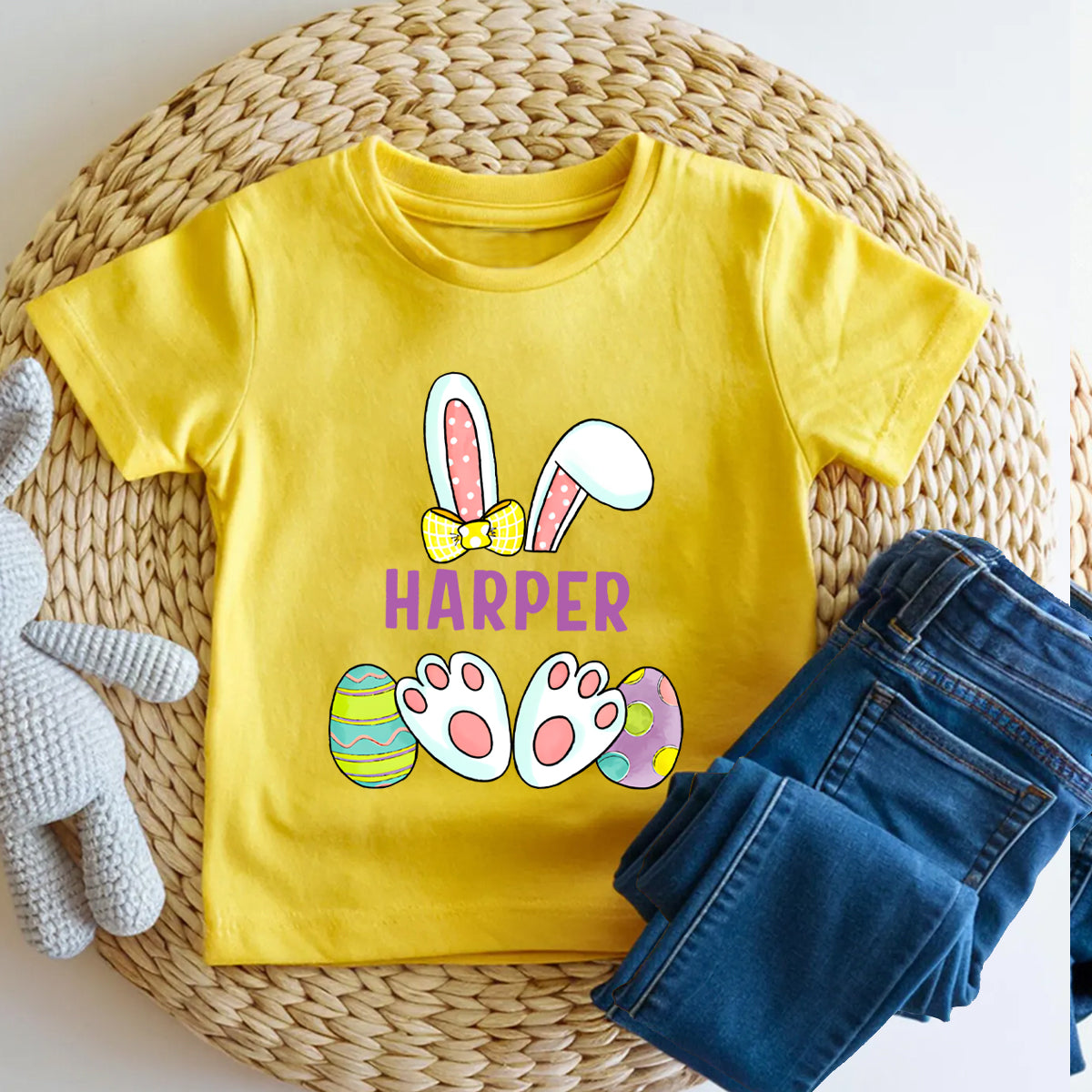 Personalized Name Rabbit Easter Egg Graphics Toddler T-shirts
