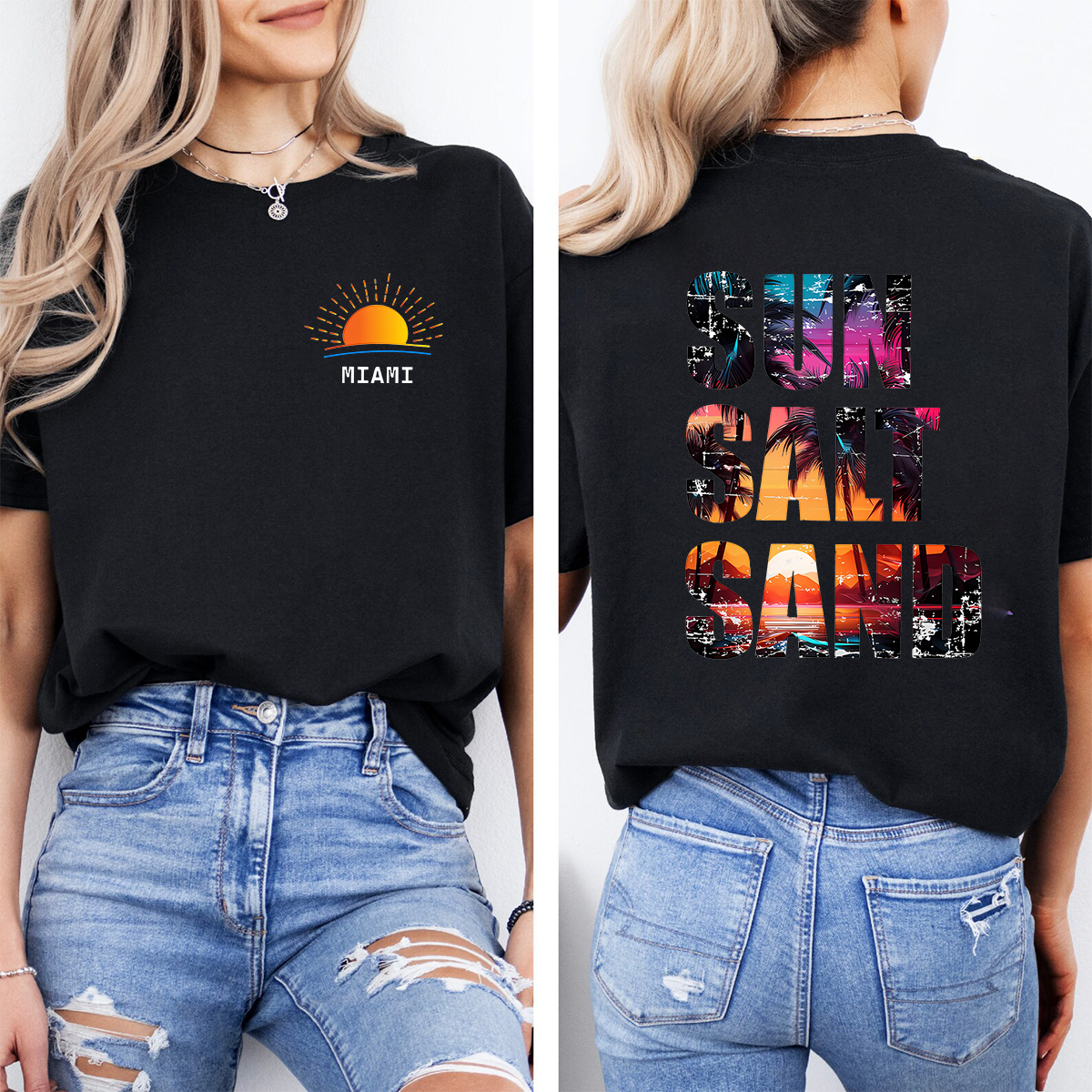 Personalized Name Sun Salt Sand Letters Graphics Double Printed T-shirt