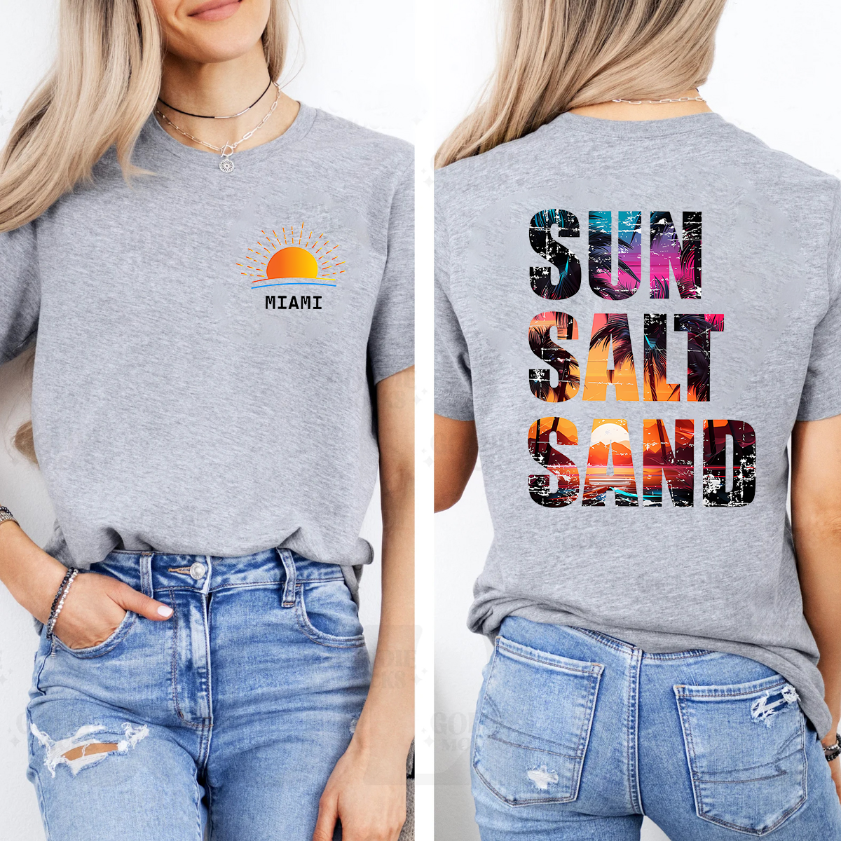 Personalized Name Sun Salt Sand Letters Graphics Double Printed T-shirt