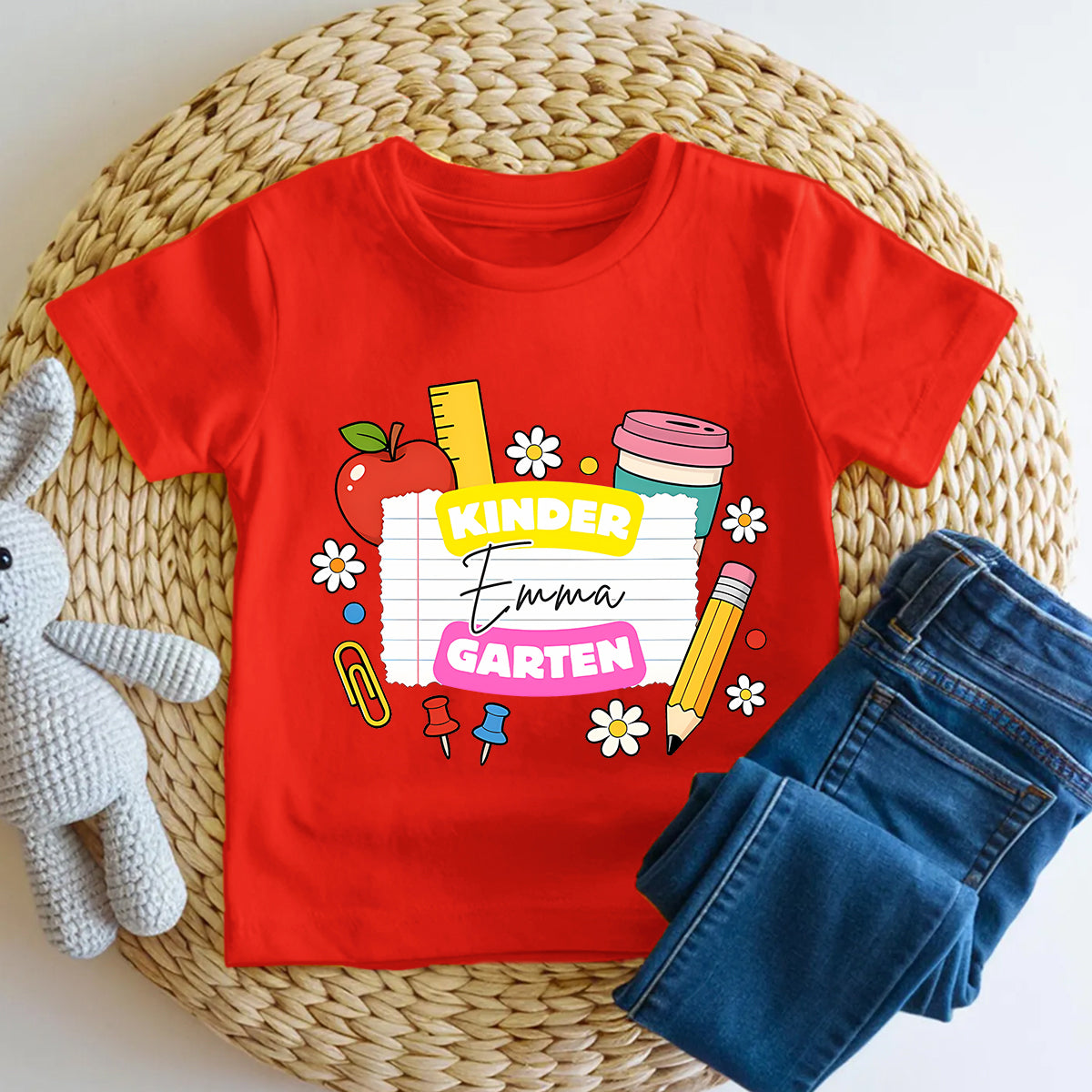 Personalized Name And Grade Apple Pencil Paper Clip Toddler T-shirts