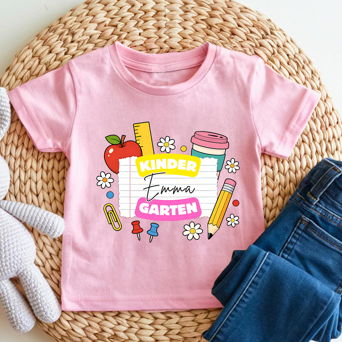 Personalized Name And Grade Apple Pencil Paper Clip Toddler T-shirts