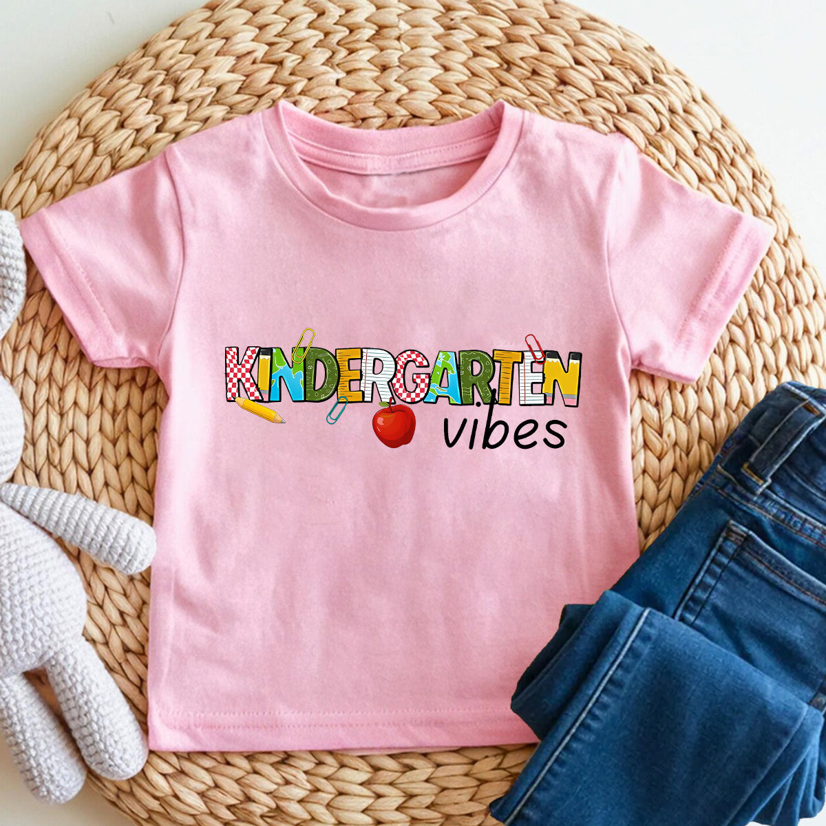 Personalized Grade Kindergarten Vibes Apple Pencil Toddler T-shirts