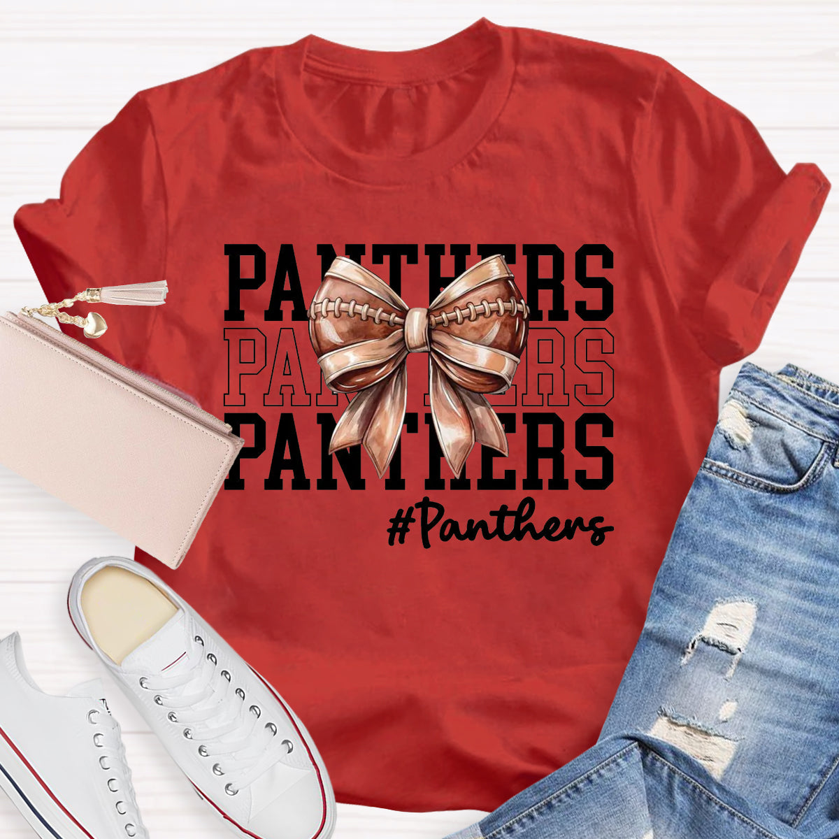 Cheer Mascot Panthers Bow T-Shirt