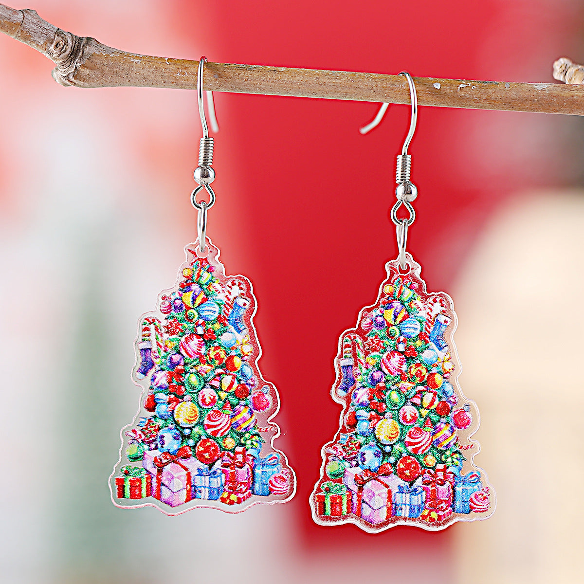 Gift Box Candy Lights Christmas Tree Pendant Earrings
