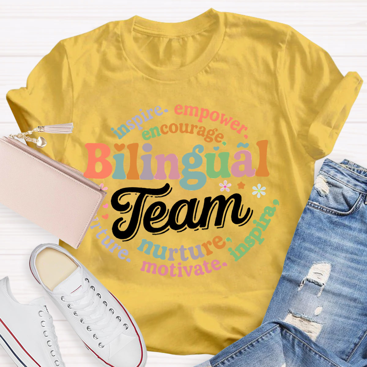 Bilingual Team Inspire Empower Encourage Nurture Motivate T-shirt
