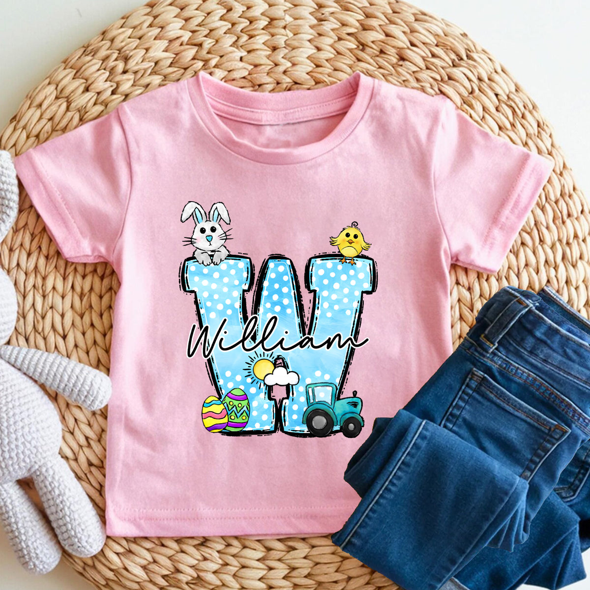 Personalized Name Rabbit Car Graphic Toddler T-shirts
