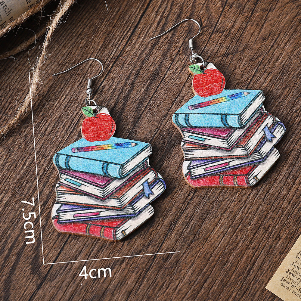 Apple Of The Classroom Wooden Earrings