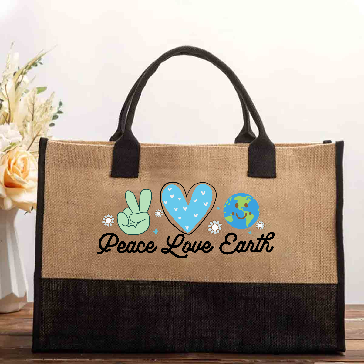 Peace Love Earth Cotton Tote Bag