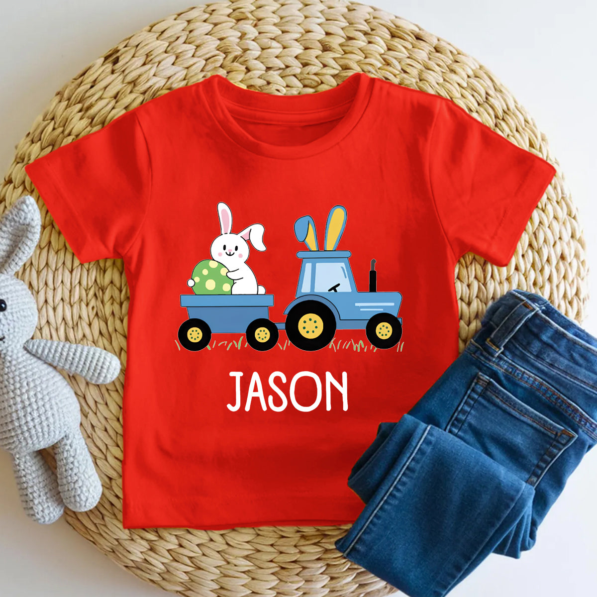 Personalized Name Rabbit Trailer Graphic Toddler T-shirts