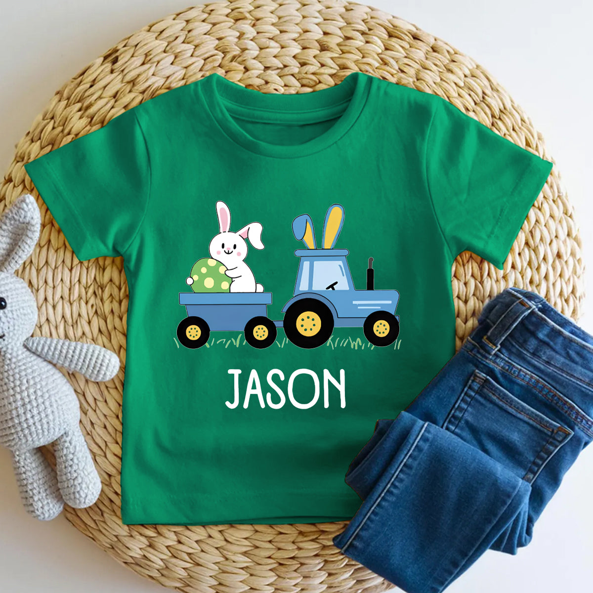 Personalized Name Rabbit Trailer Graphic Toddler T-shirts