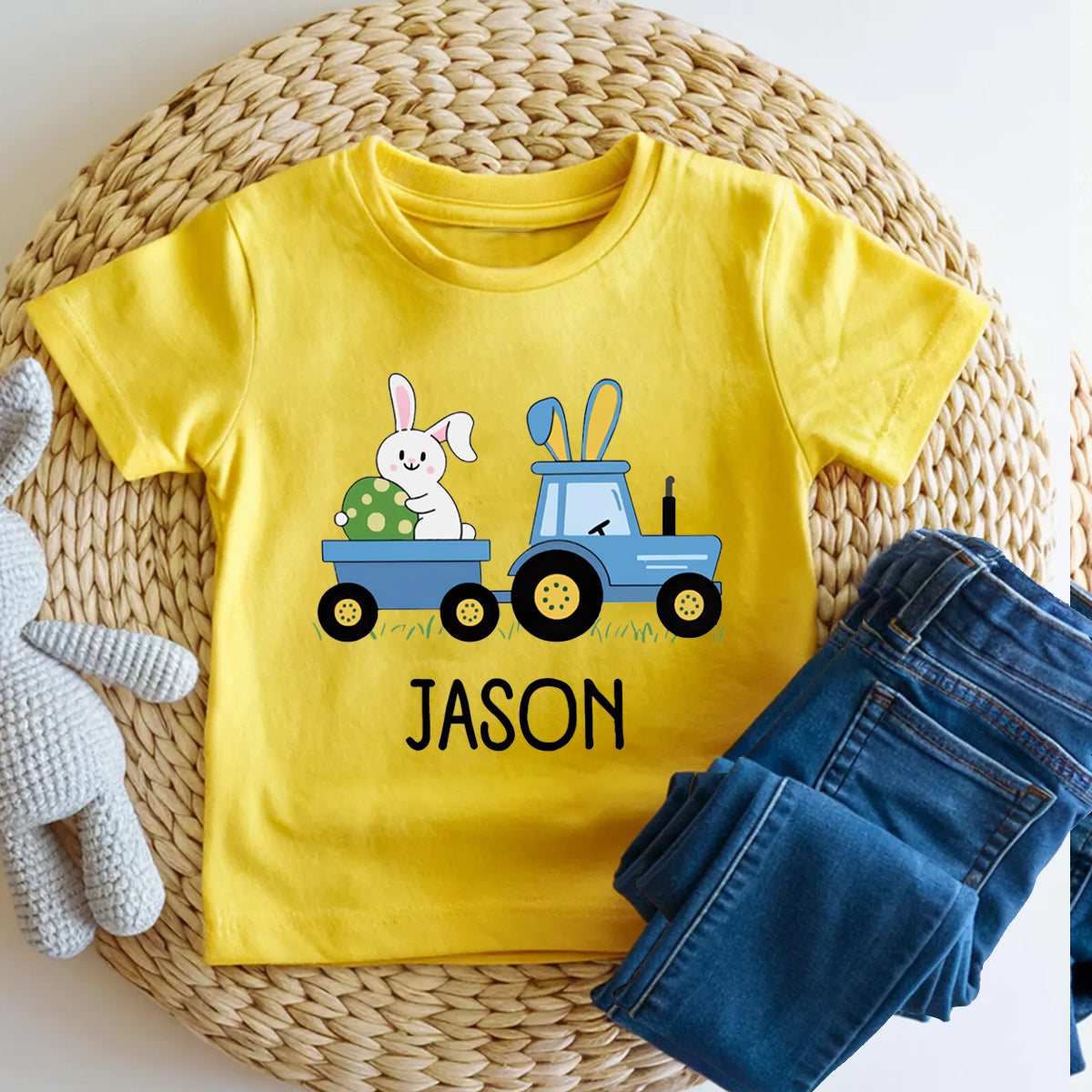 Personalized Name Rabbit Trailer Graphic Toddler T-shirts