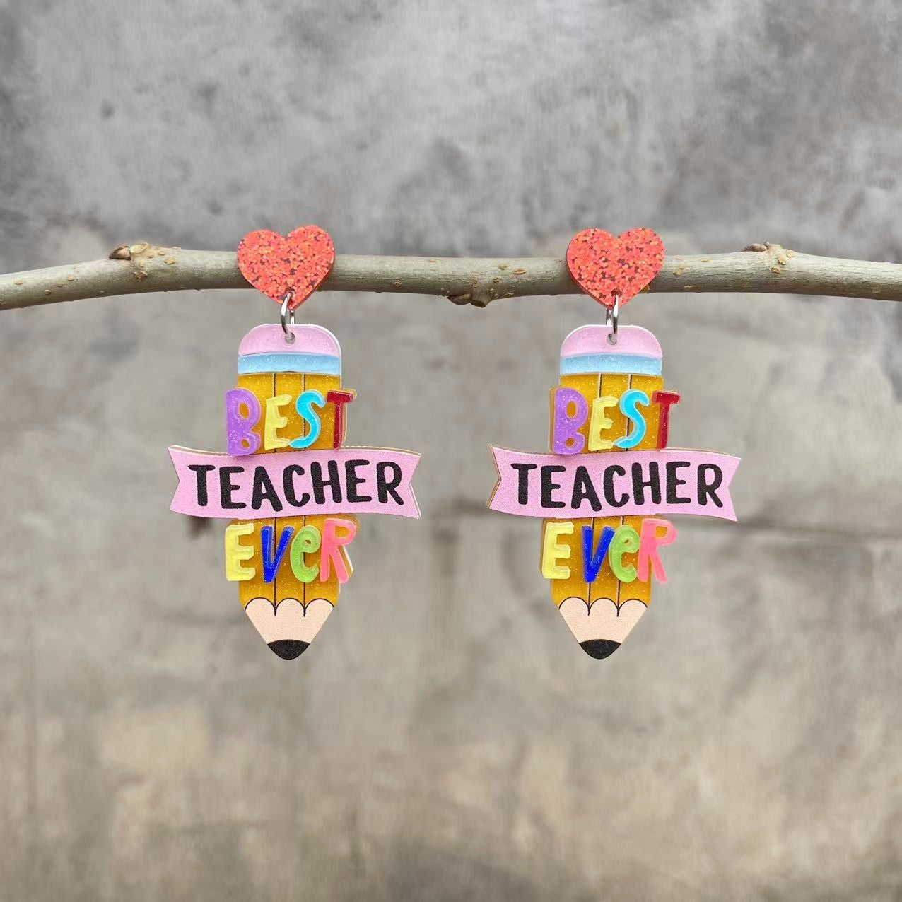 Acrylic Pencil Colored English Letter Earrings