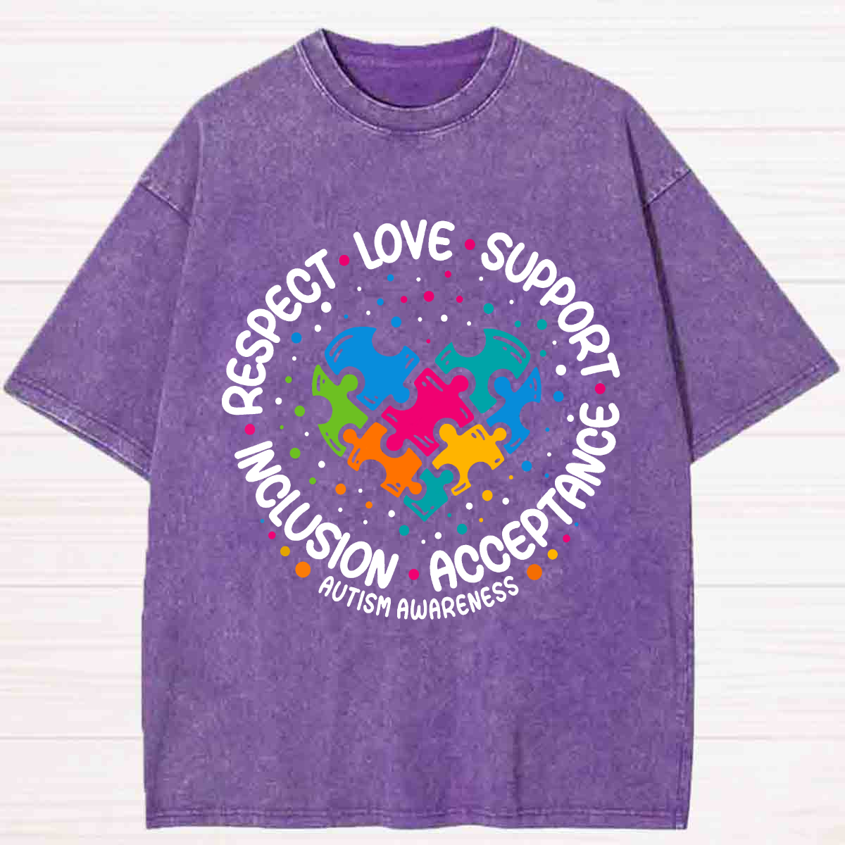 Respect Love Support Acceptance Colorful Heart Washed T-shirt