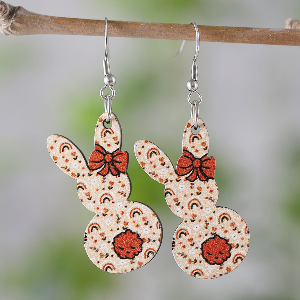 Easter Cute Flower Bow Rainbow Bunny Earrings