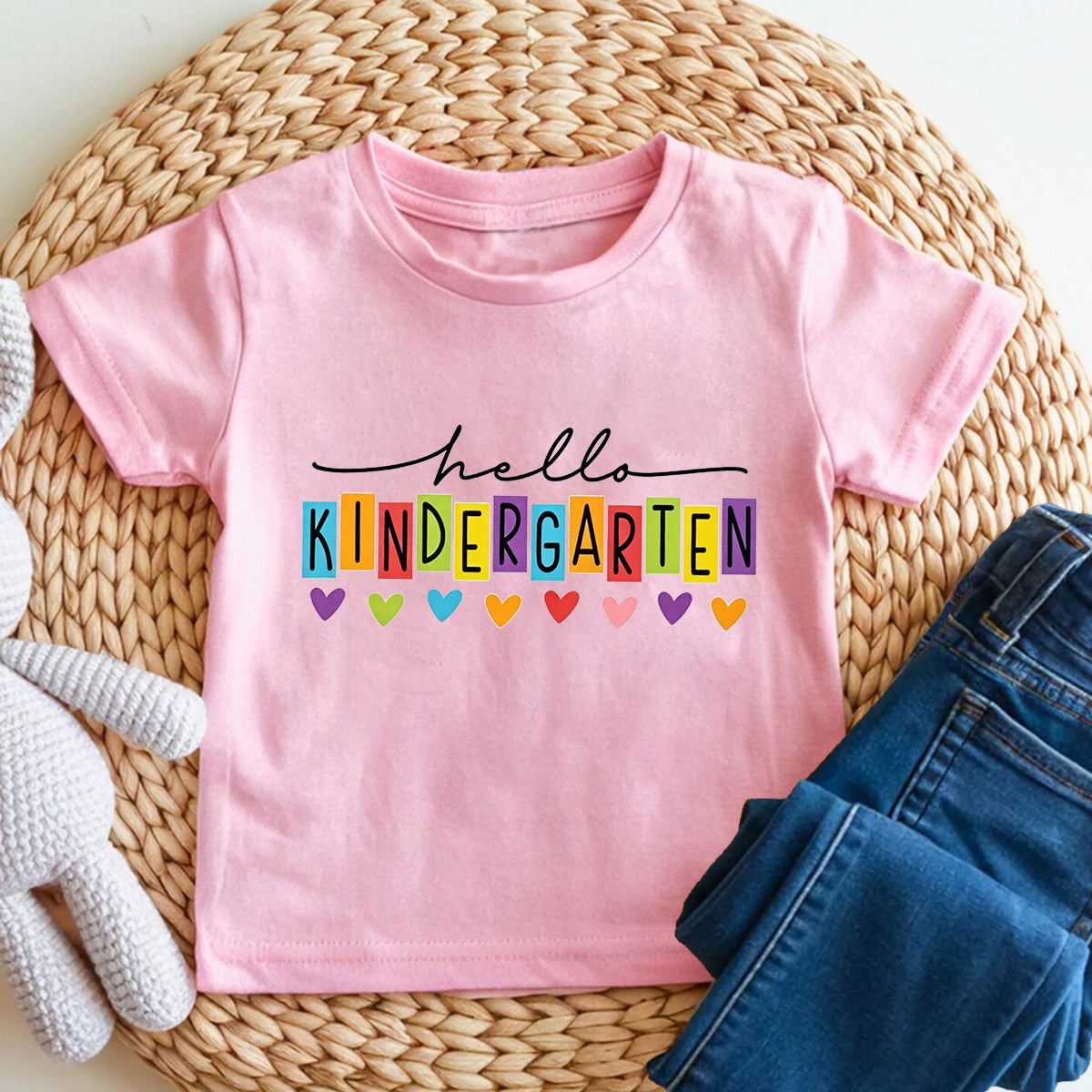 Personalized Grade Hello Kindergarten Color Heart Toddler T-shirts