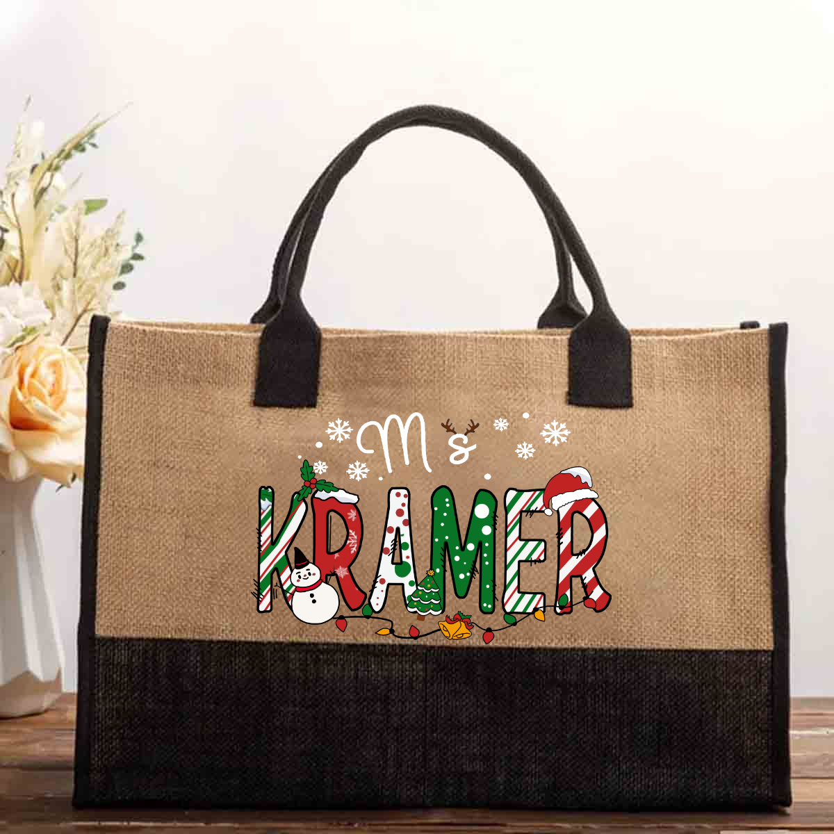 Personalized Teachers Name Christmas Cotton Tote Bag