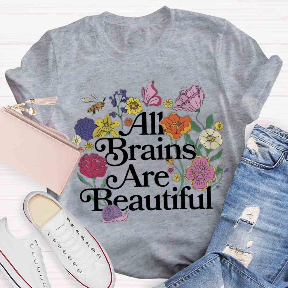 All Brains Are Beautiful Butterfly Floral T-shirt