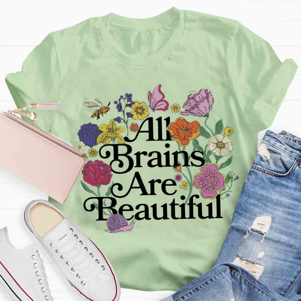 All Brains Are Beautiful Butterfly Floral T-shirt
