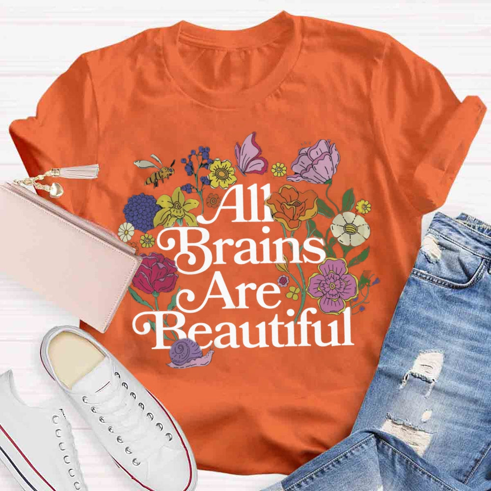 All Brains Are Beautiful Butterfly Floral T-shirt