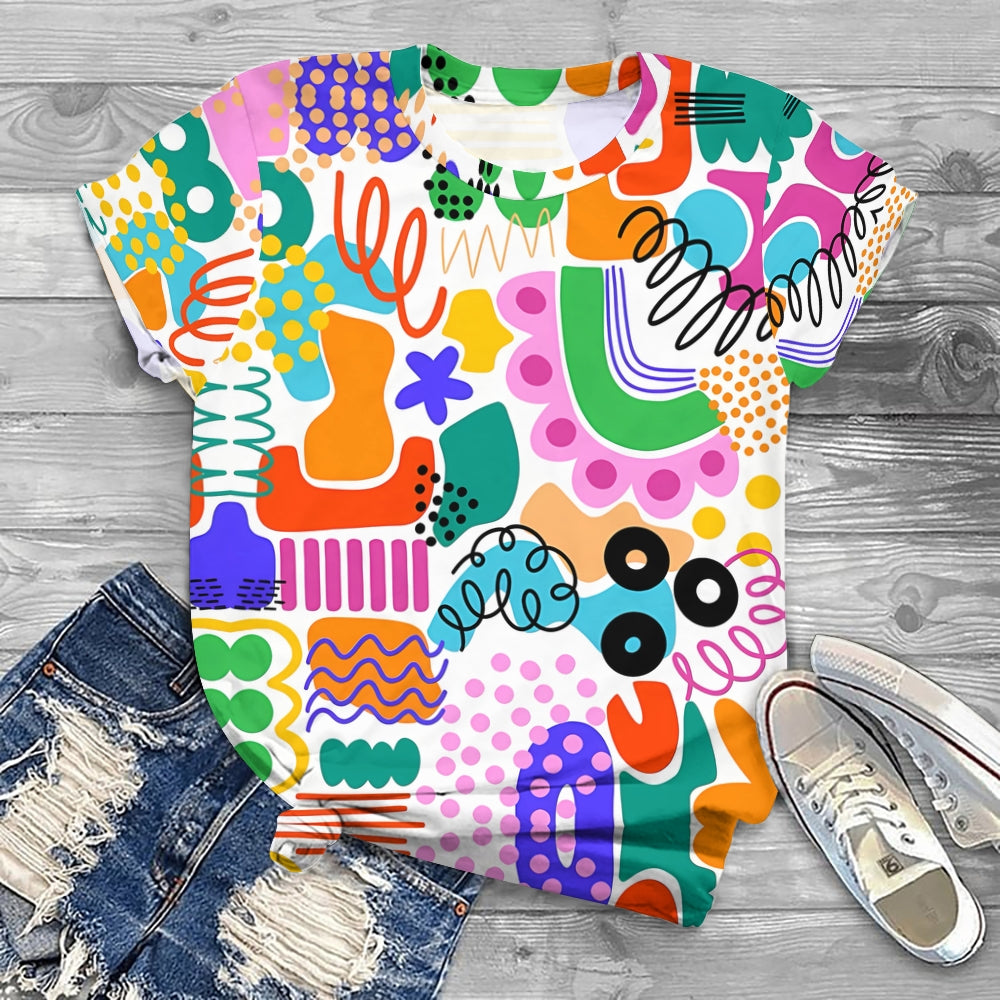 Artistic Color-Block Printed T-shirt