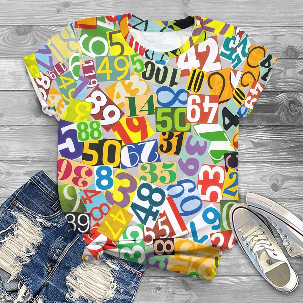 Artistic Color-Block Number T-shirt
