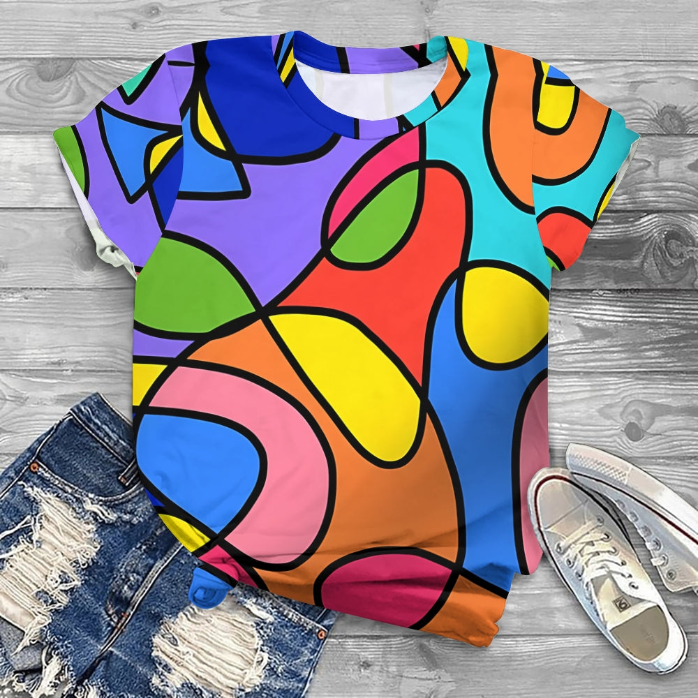 Abstract Color Block Collision Art Print T-Shirt