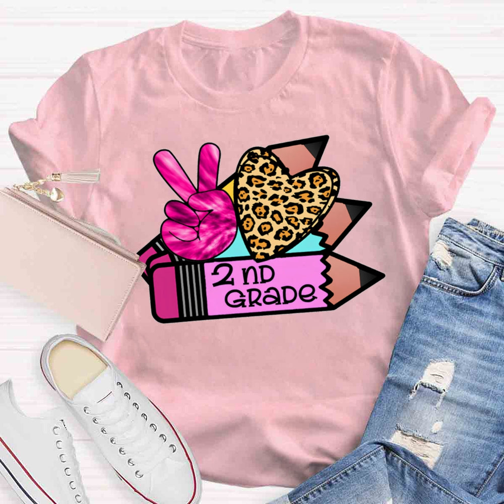 Personalized Grade Leopard Heart Pencil T-shirt