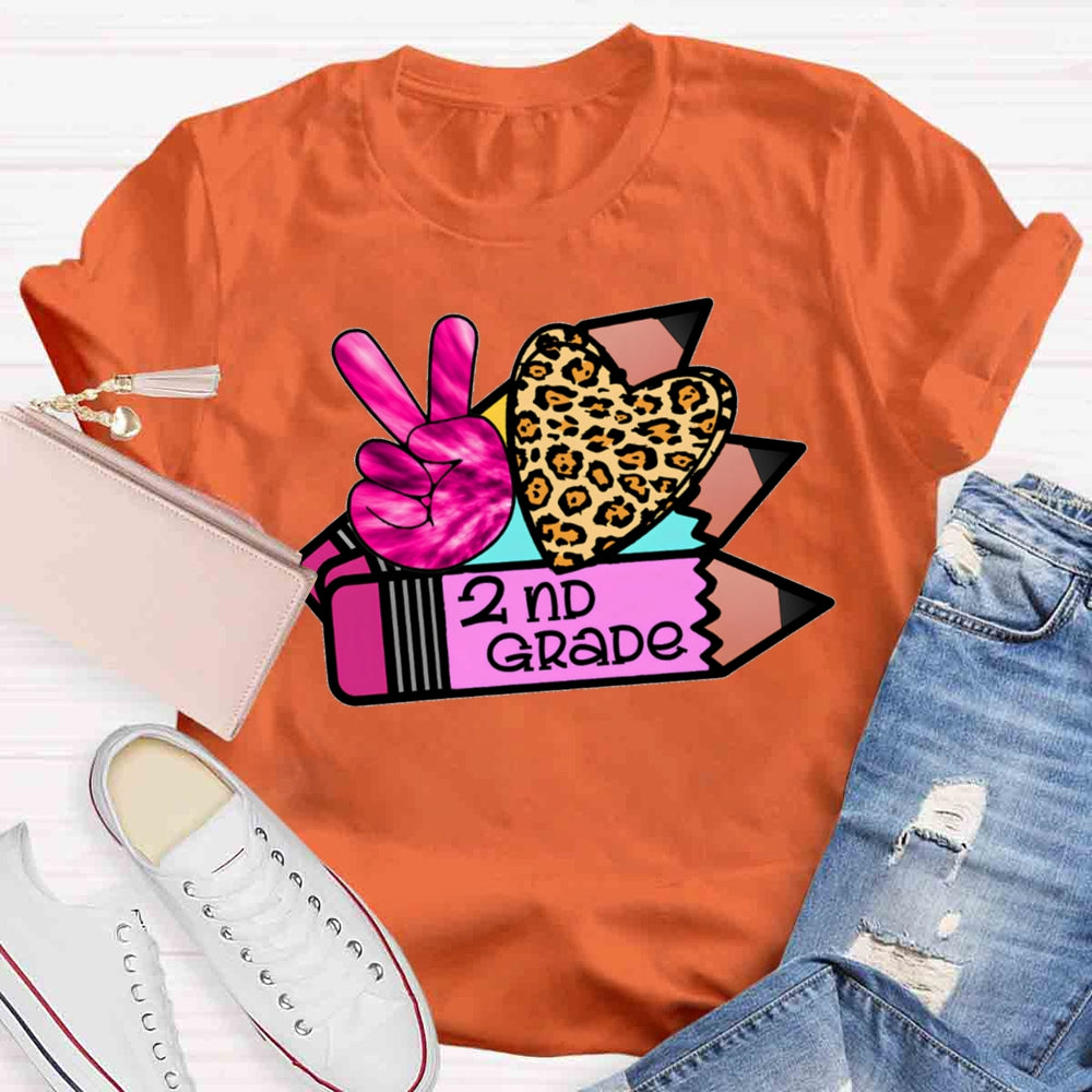 Personalized Grade Leopard Heart Pencil T-shirt