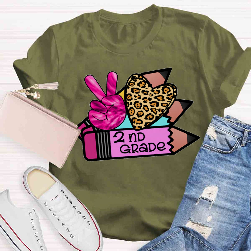 Personalized Grade Leopard Heart Pencil T-shirt