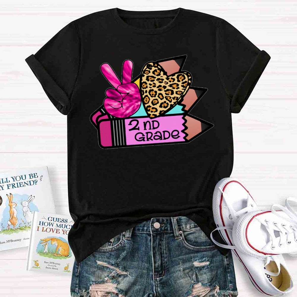 Personalized Grade Leopard Heart Pencil T-shirt