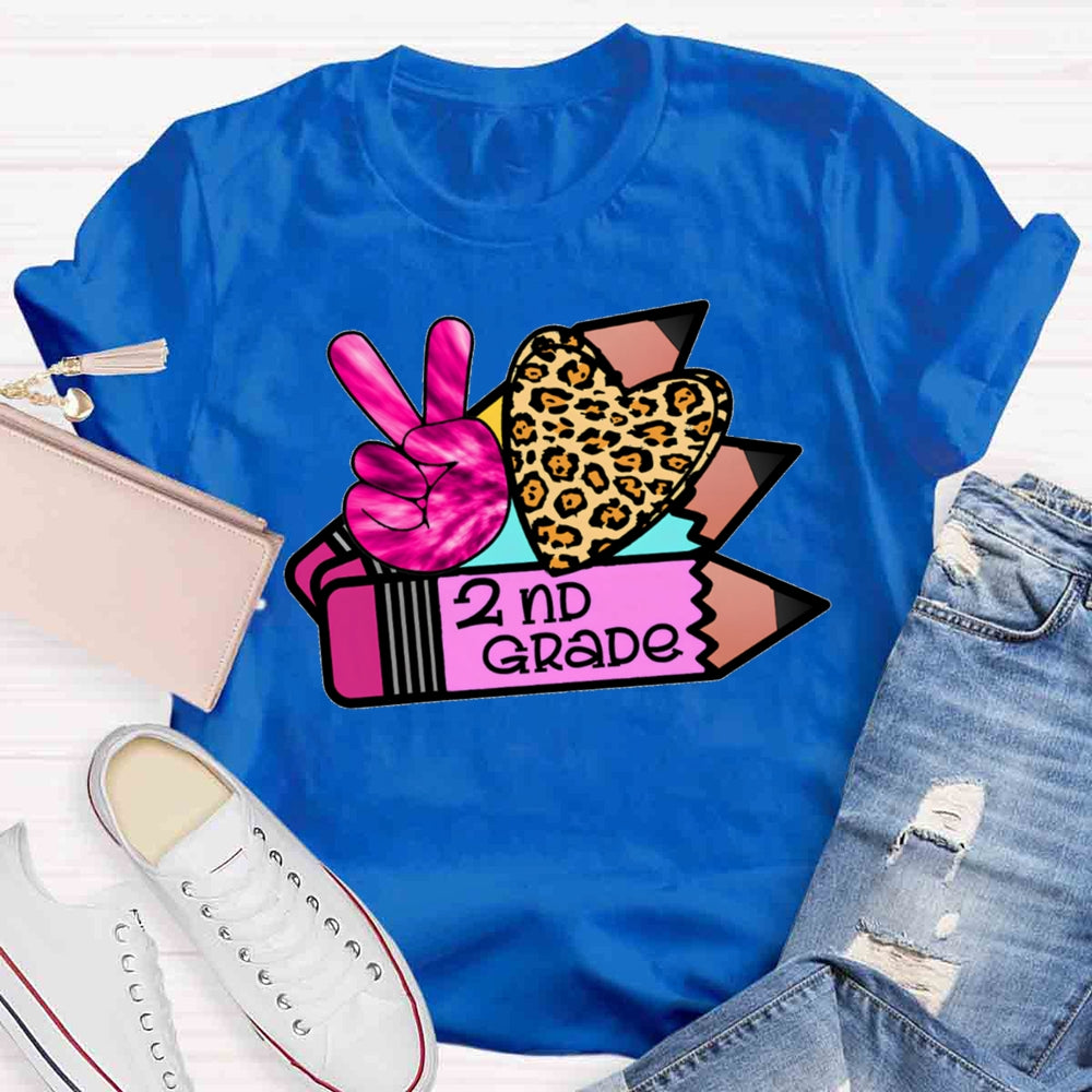 Personalized Grade Leopard Heart Pencil T-shirt
