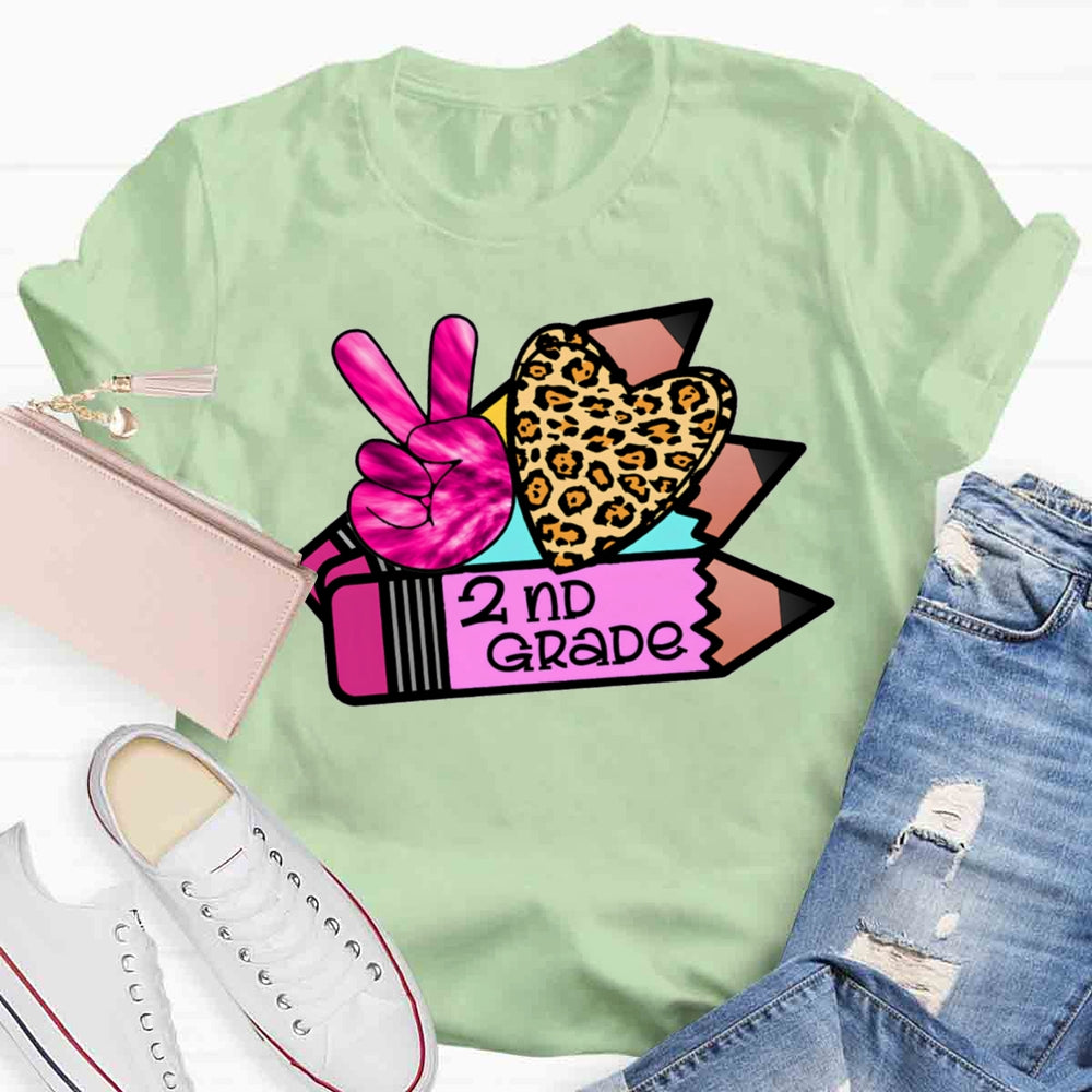Personalized Grade Leopard Heart Pencil T-shirt