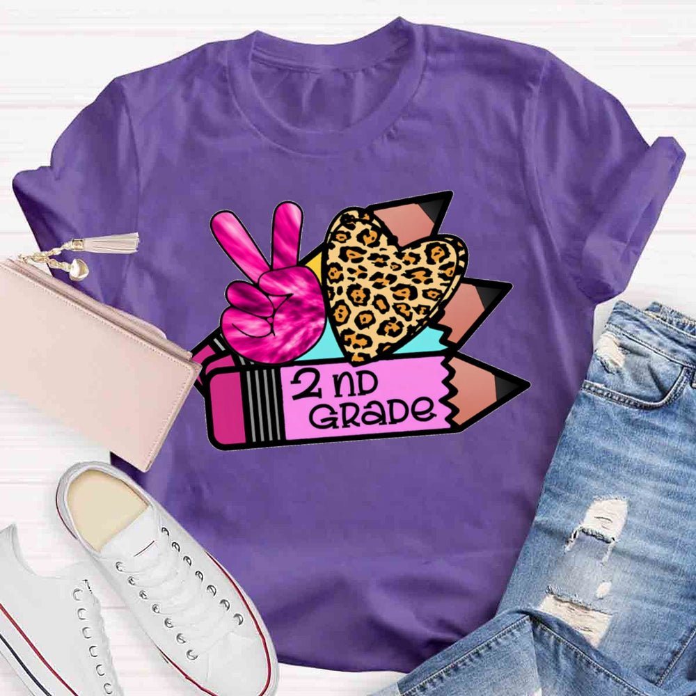 Personalized Grade Leopard Heart Pencil T-shirt