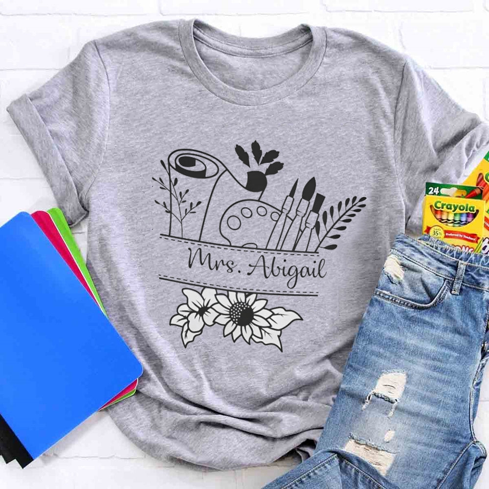 Personalized Teacher Name Art Printed T-shirt
