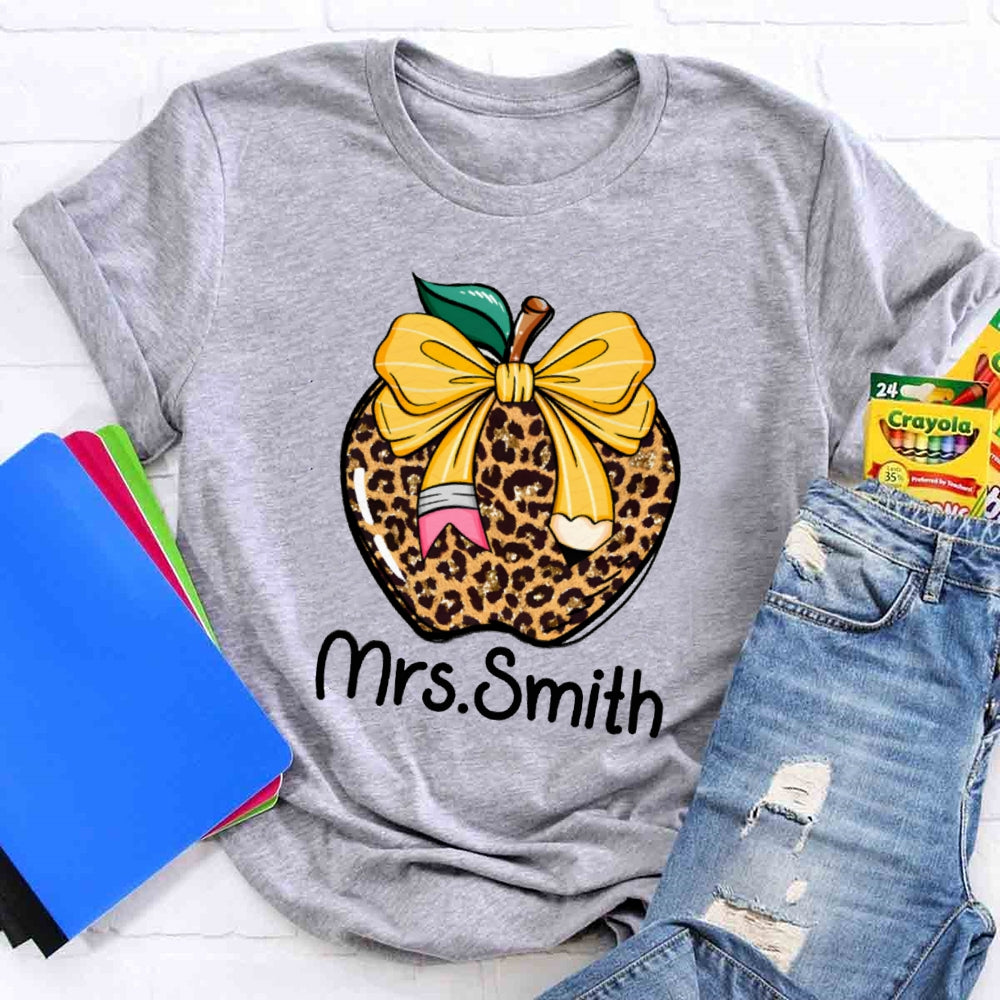 Personalized Name Leopard Apple T-shirt