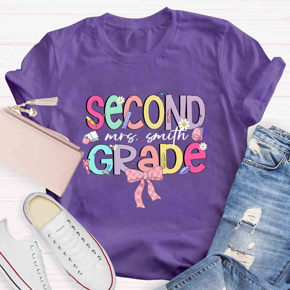 Personalized Name And Grade Pink Bow Back To School T-shirt