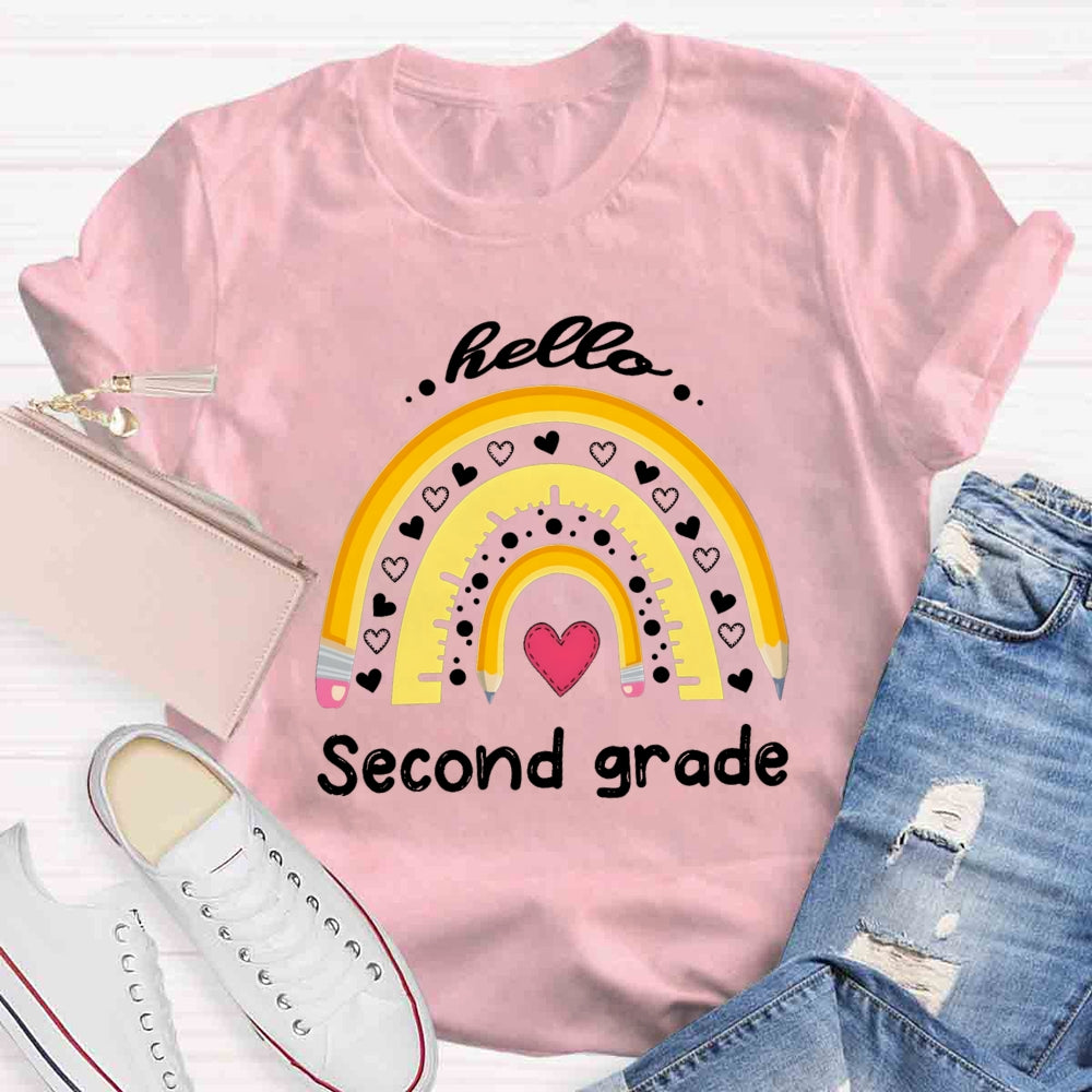 Personalized Grade Heart And Rainbow Hello Second Grade T-shirt