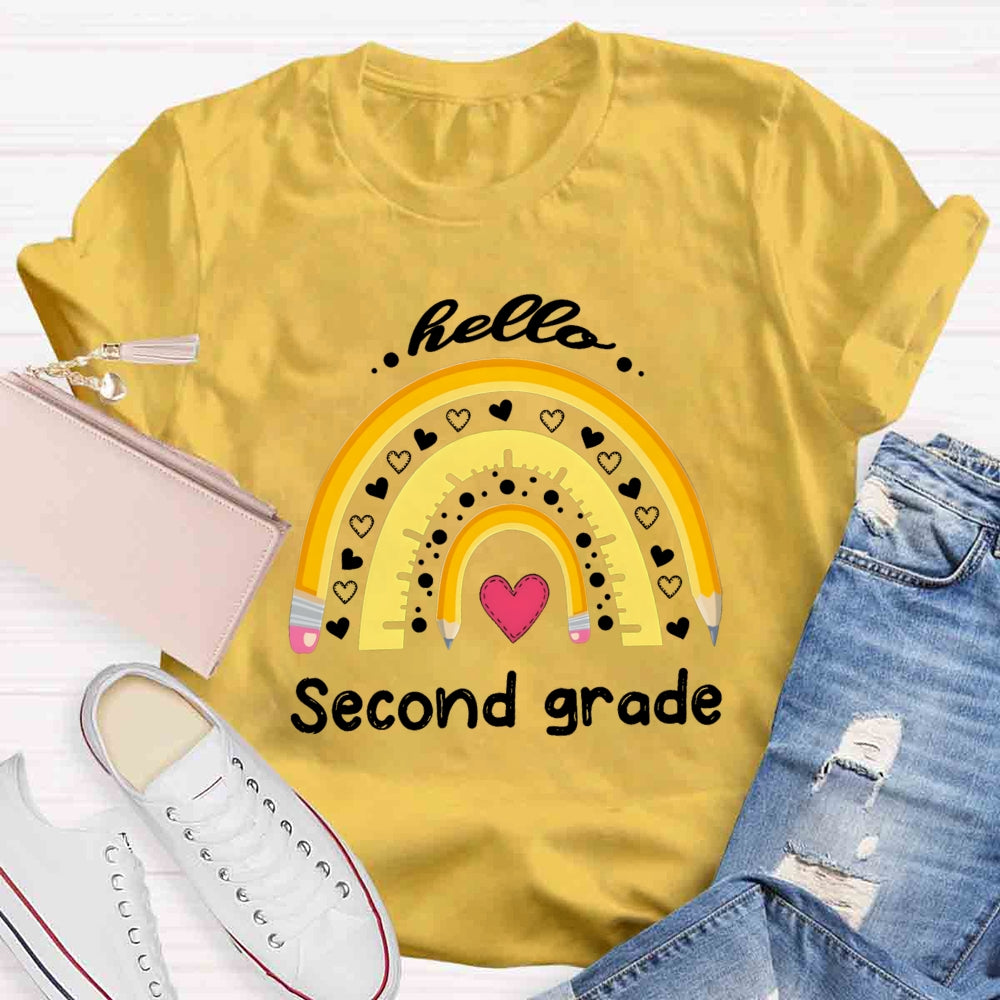 Personalized Grade Heart And Rainbow Hello Second Grade T-shirt