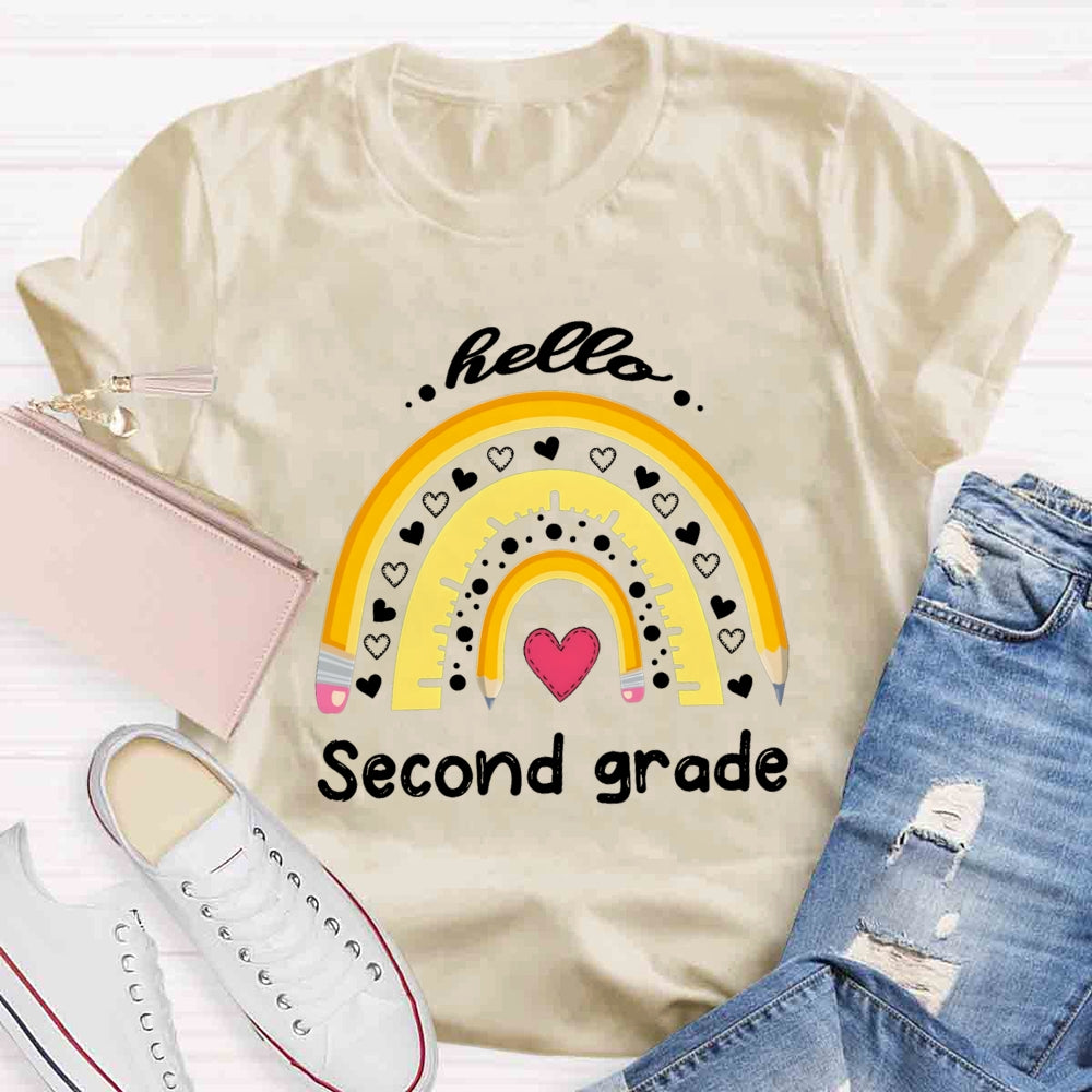 Personalized Grade Heart And Rainbow Hello Second Grade T-shirt