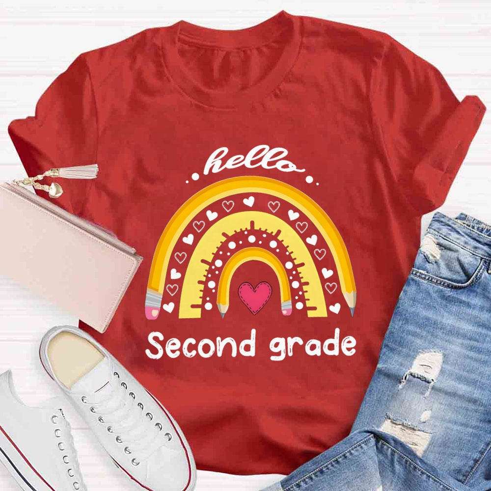 Personalized Grade Heart And Rainbow Hello Second Grade T-shirt