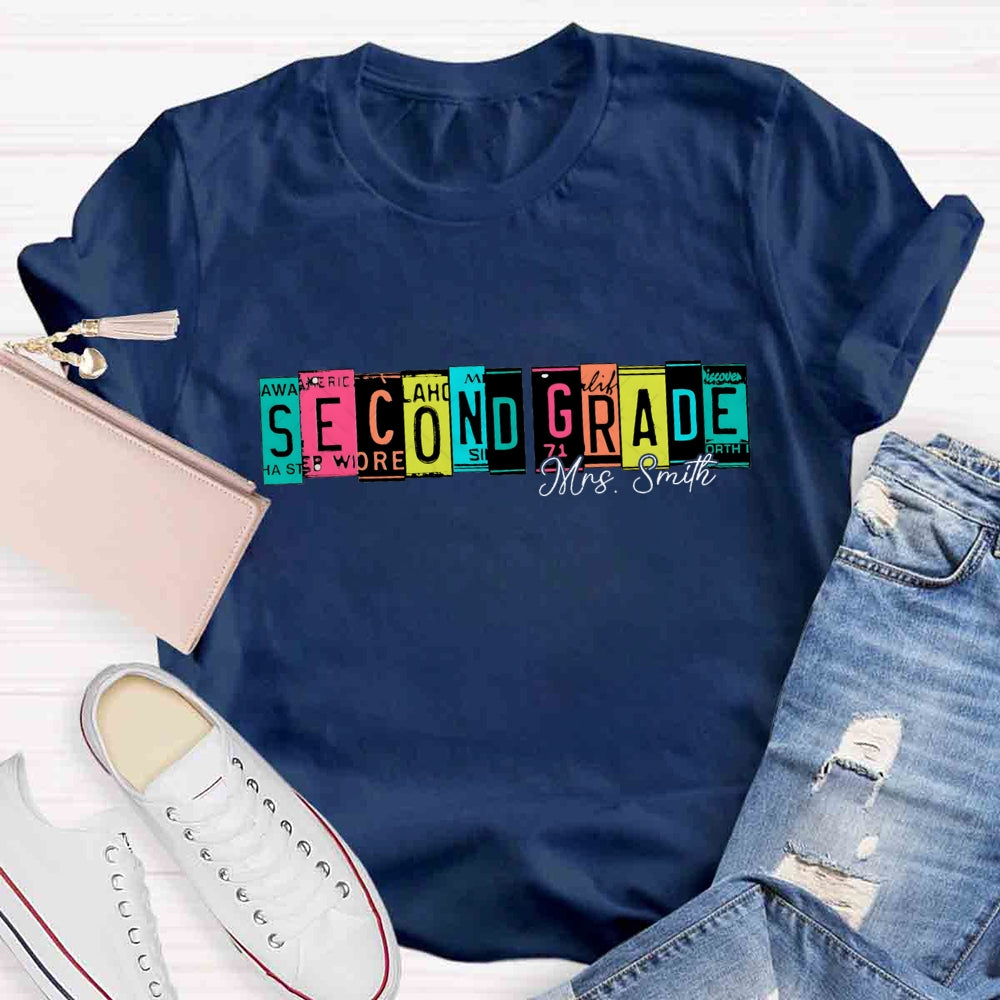 Personalized Grade And Name Color Block Back To School T-shirt